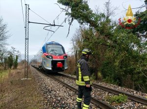 Albero cade sulla linea ferroviaria, linea interrotta
