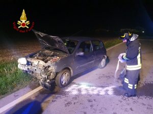 Perde il controllo dell’auto e abbatte due pali del telefono