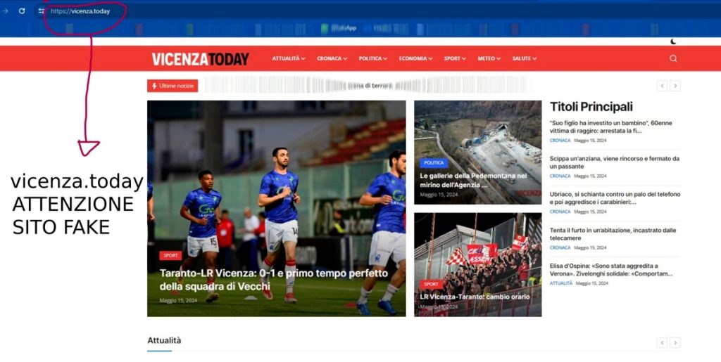 AVVISO AI LETTORI, ATTENZIONE: CIRCOLA IN RETE UN SITO FAKE DI VICENZATODAY