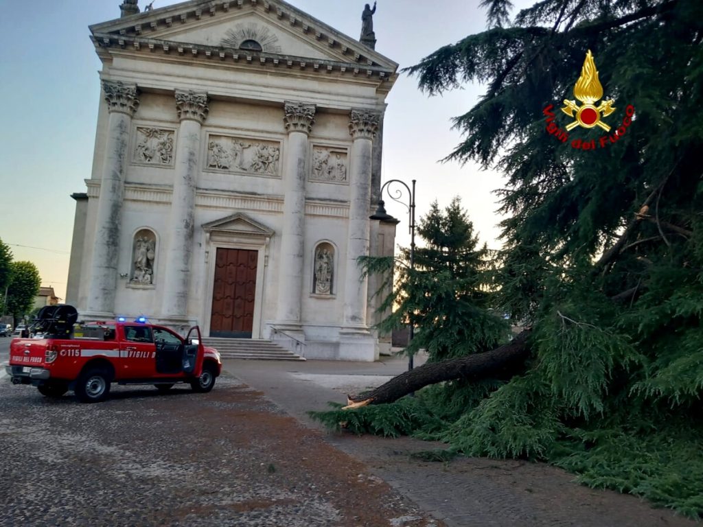Albero spezzato davanti alla Chiesa, intervengono i pompieri