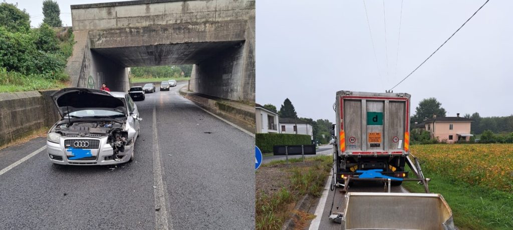Camion dei rifiuti colpisce il sottopasso, il cassone si stacca e colpisce un'auto